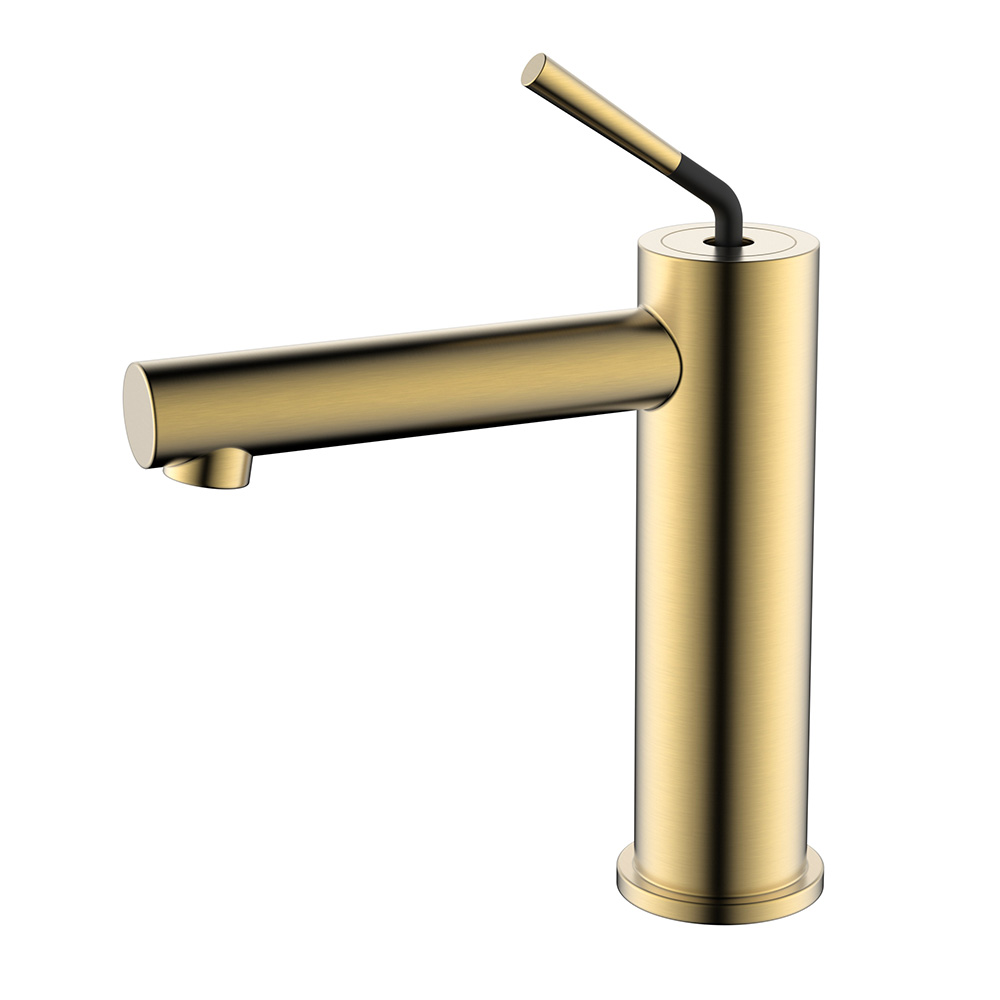 Stainless steel single lever brushed gold bathroom faucet