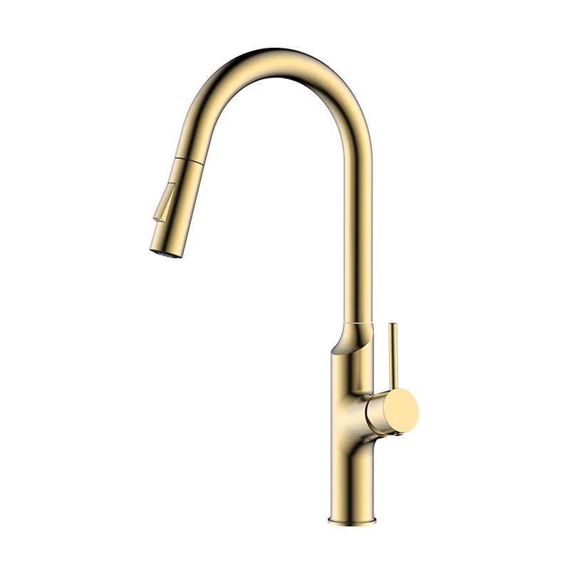 Brushed gold single handle kitchen faucet with pull down sprayer
