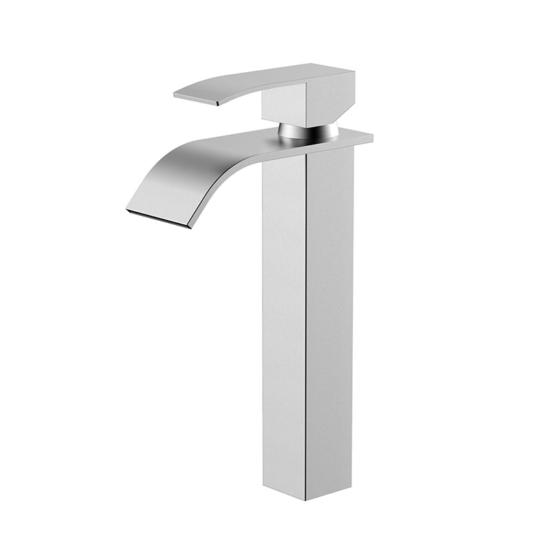 SUS304 satin bathroom tall vessel bowl waterfall sink faucet