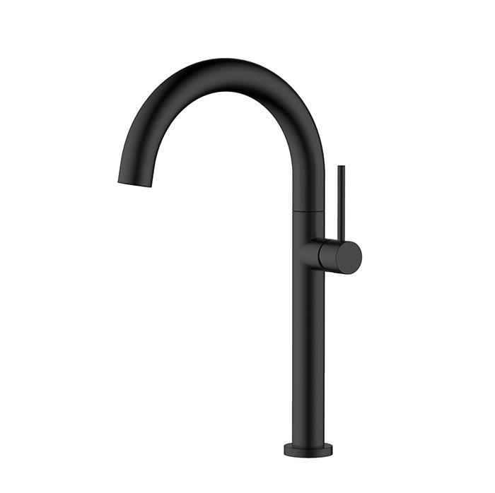 Black stainless steel gooseneck swivel bathroom basin tap