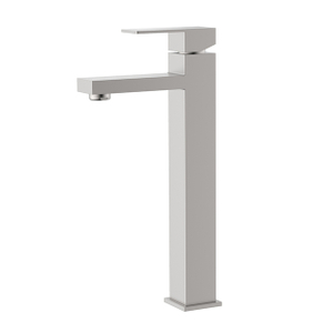 Brushed single hole square tall vessel sink faucet