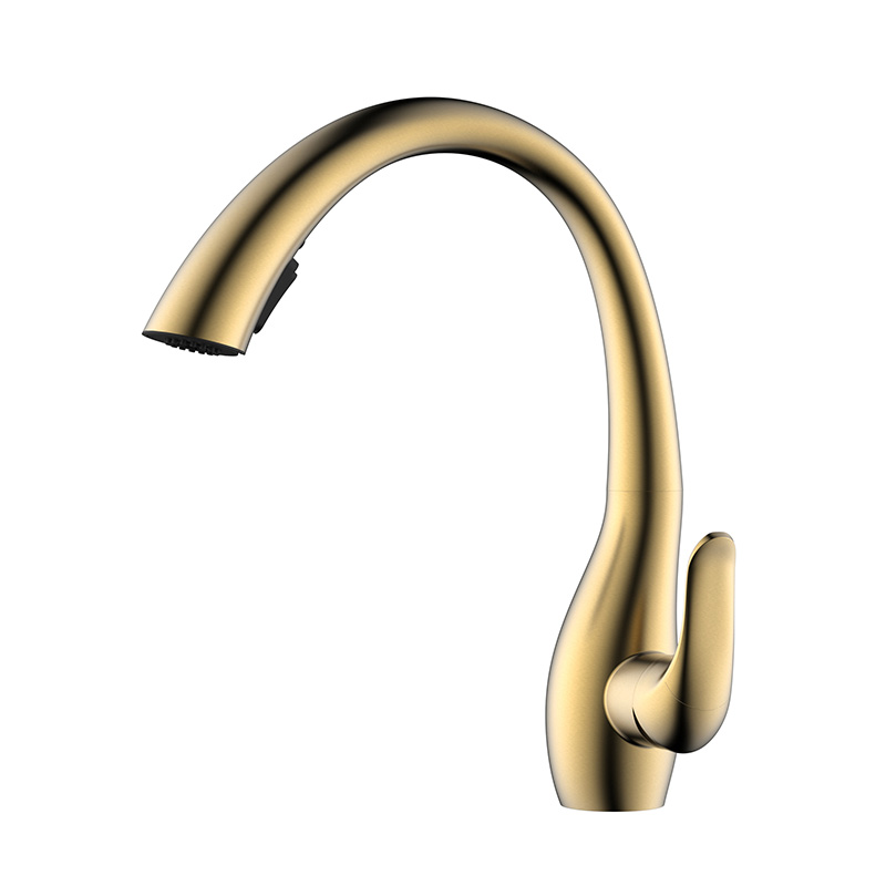 Stainless steel brushed gold kitchen sink mixer tap with pull out spray