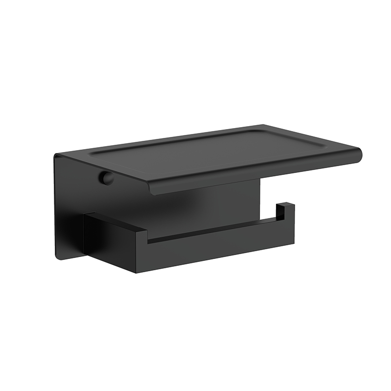 Wall mounted bathroom matte black toilet paper roll holder with shelf