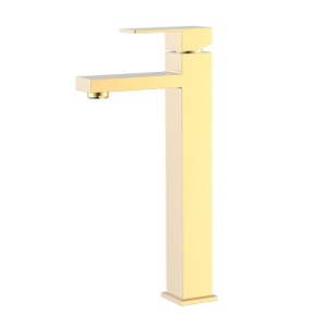 Brushed gold single hole square tall vessel sink faucet