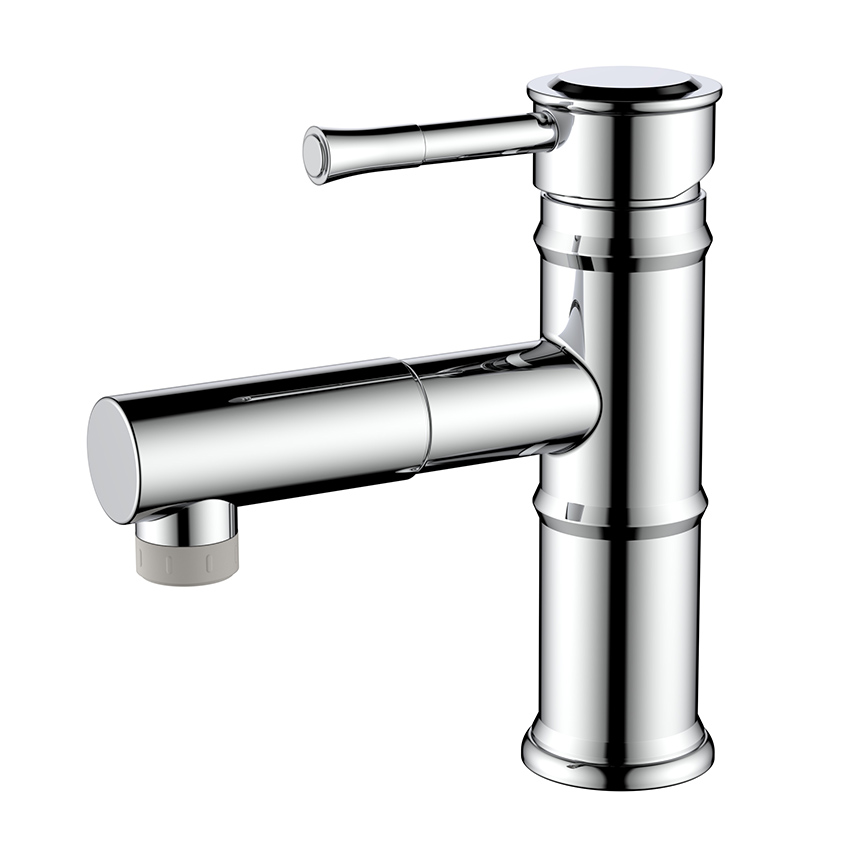 Stainless steel bamboo style chrome pull out lavatory faucet