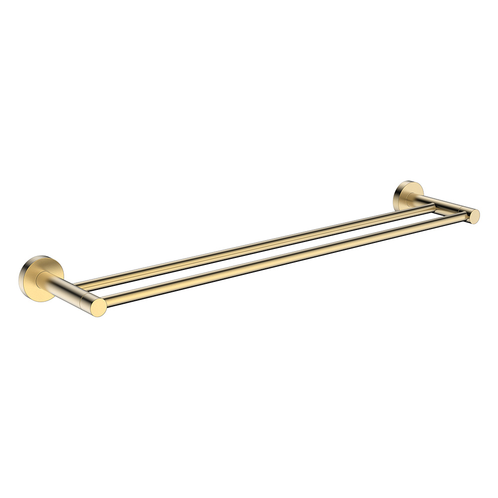 Wall mounted brushed gold double towel holder for bathroom