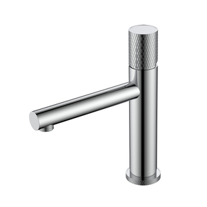 Stainless steel chrome round basin mixer tap with knurling handle