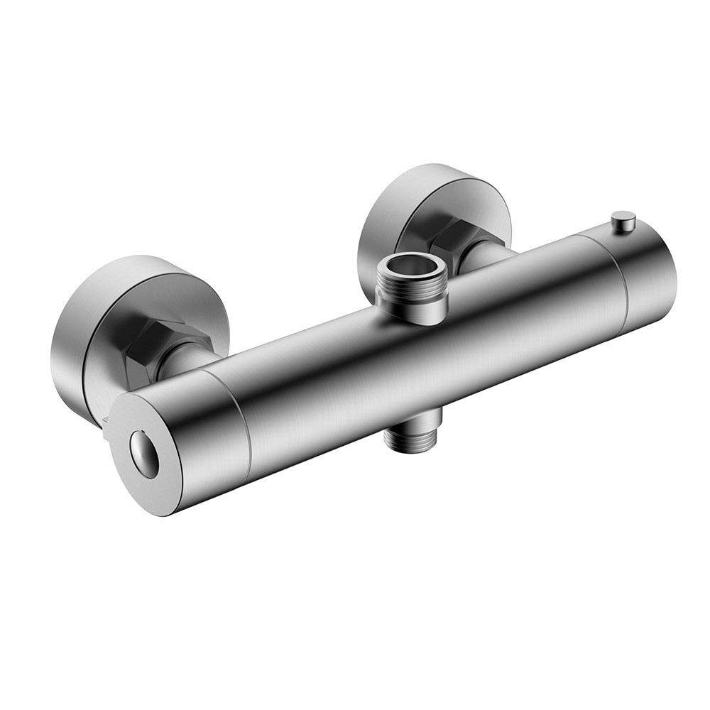 2 way brushed steel exposed thermostatic bath bar shower valve