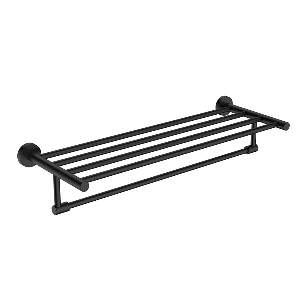 Hotel style bathroom matte black hand towel rack with shelf LANERDI