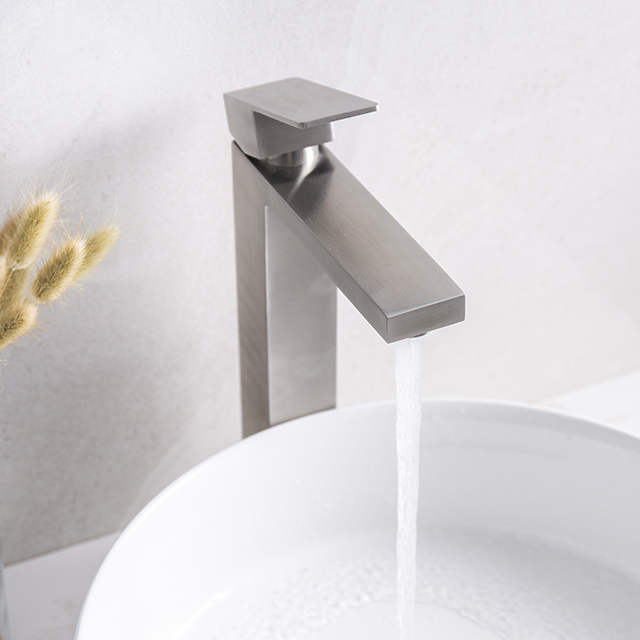 Satin stainless steel vessel sink faucet
