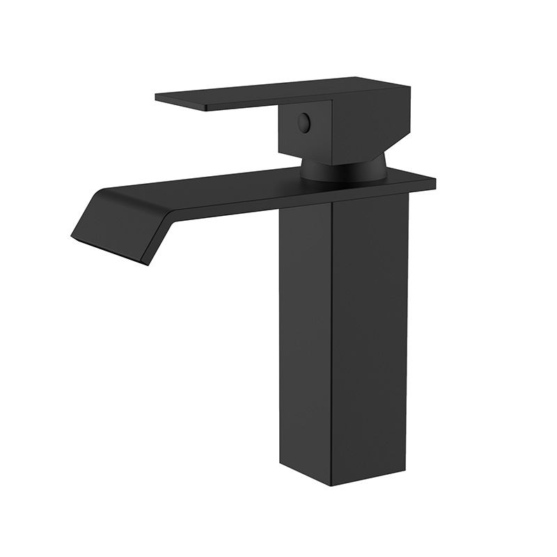 Single hole matte black mono square waterfall wash basin mixer tap