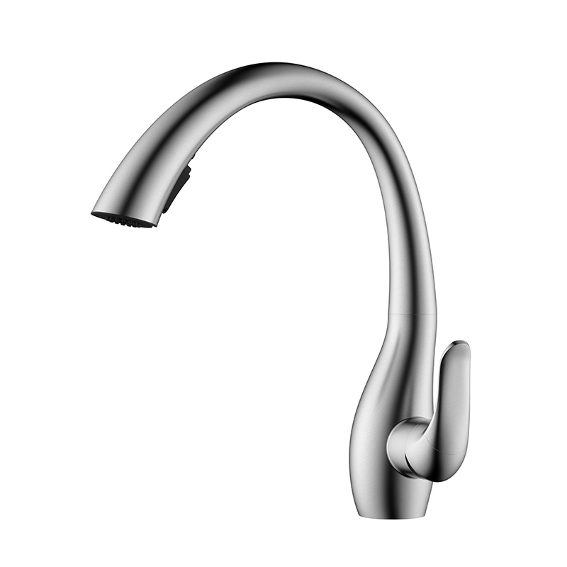 Stainless steel brushed kitchen sink mixer tap with pull out spray