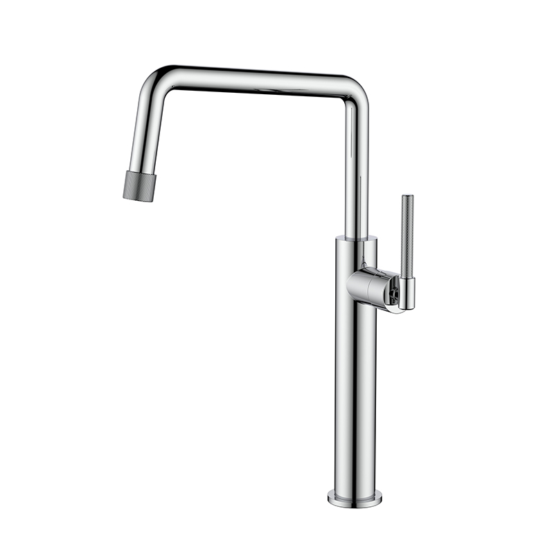 UPC stainless steel chrome vessel basin faucet with knurling handle