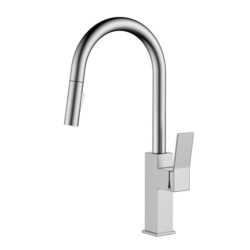 Satin Stainless Steel Kitchen Tap with Pull Out Spray